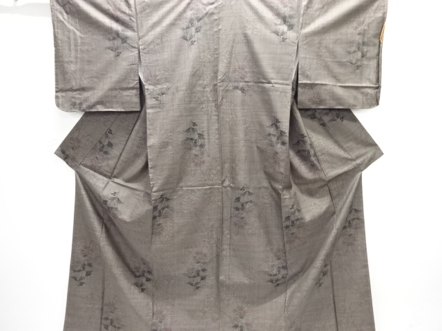 JAPANESE KIMONO / UNUSED / SILK / DORO OSHIMA TSUMUGI / WOVEN FLORAL PLANTS